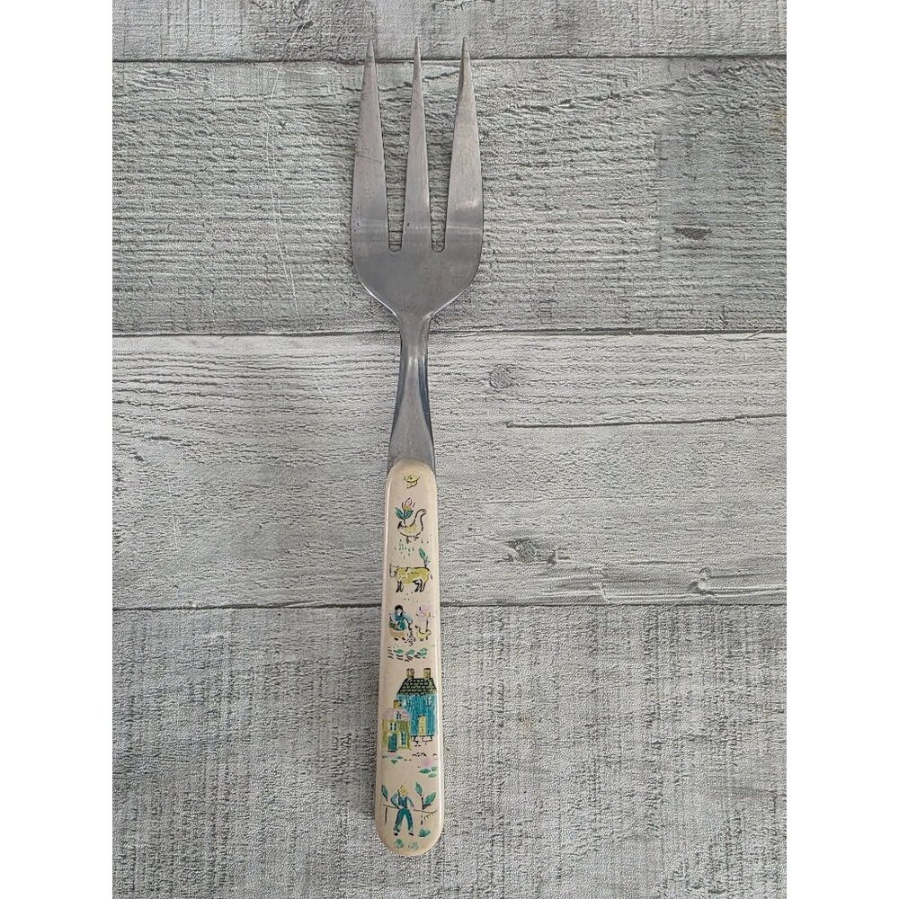 Vintage Heartland Stainless Steel Serving Fork With Cream Floral Handle